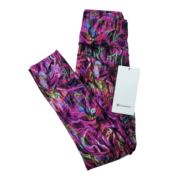 Lululemon Fast Free HR Crop 23" *Nulux In Hyper Flow PInk Multi | Size 0 - Picture 1 of 8